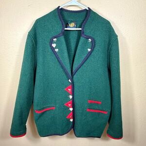 Vtg Lanamoden Salzburg Pure Austrian Wool Blazer Jacket Womens XL Green Coat